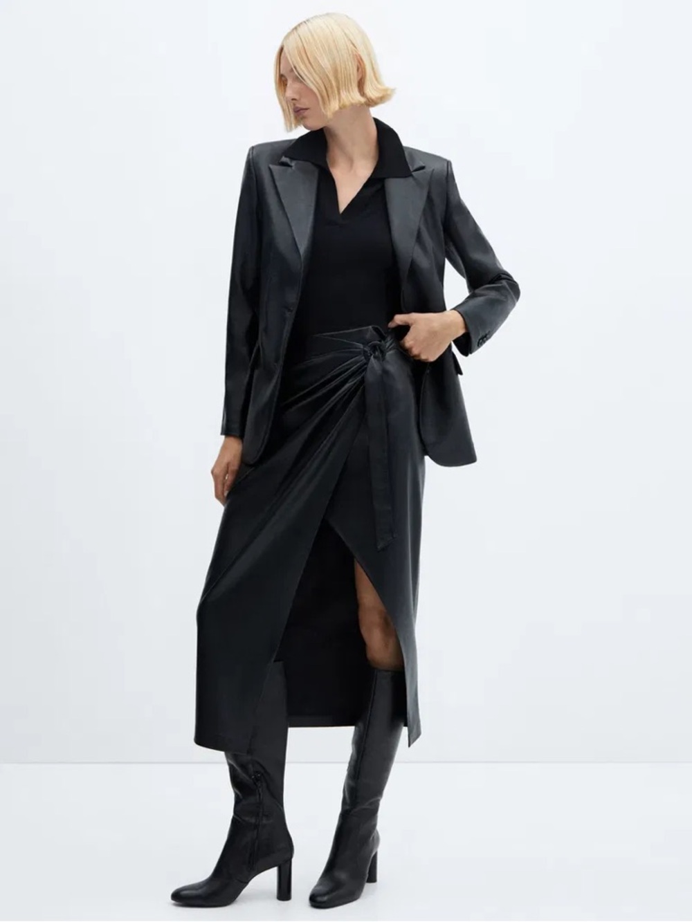 Mango Black Faux Leather skirt